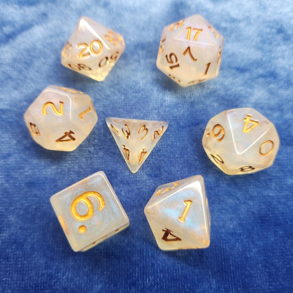 Polyhedral Dice for DND Set of 7 Pearl Iridescent